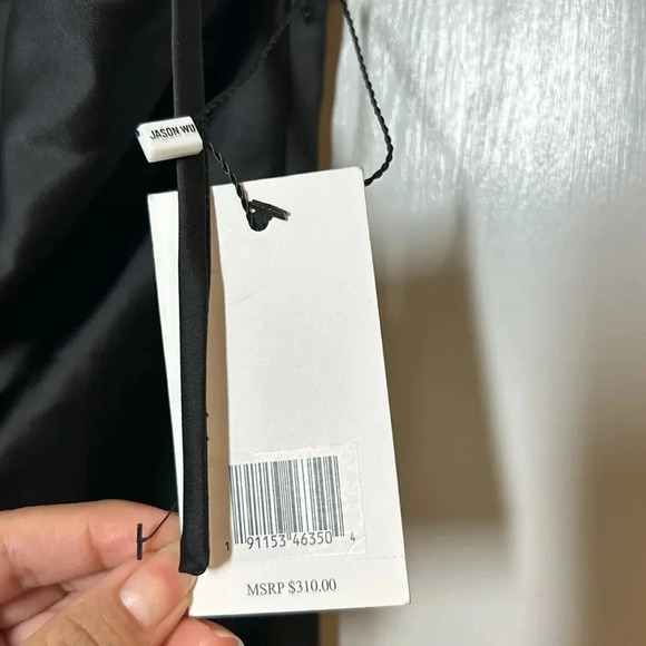 Jason Wu Black Satin Ruched Tie Strap Midi Dress Size medium NWT MSRP $310 - Picture 8 of 8